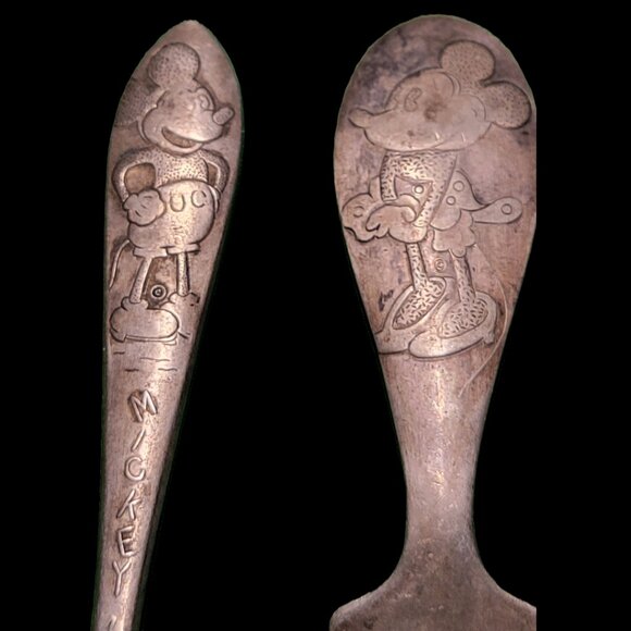 Vintage Pre-1939 Disney Silver-plated Mickey Mouse Spoon and Minnie Mouse Fork - Picture 2 of 6